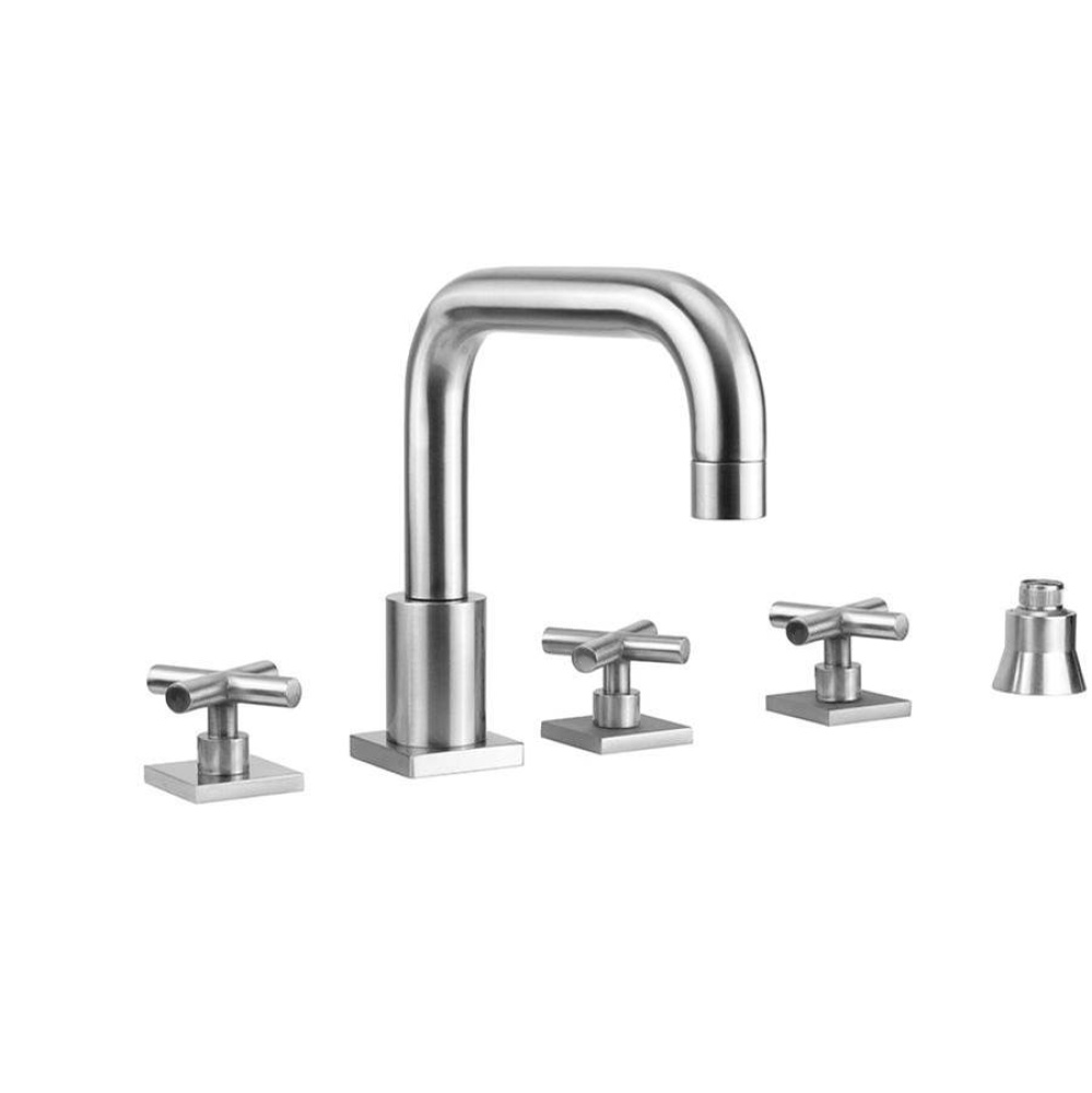 Contempo Downtown Roman Tub Set with Hub Base Cross Handles - Square Escutcheons and Straight Hand