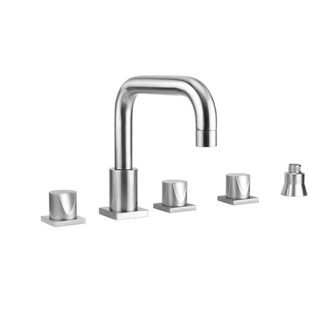 Contempo Downtown Roman Tub Set with Thumb Handles and Straight Handshower Holder