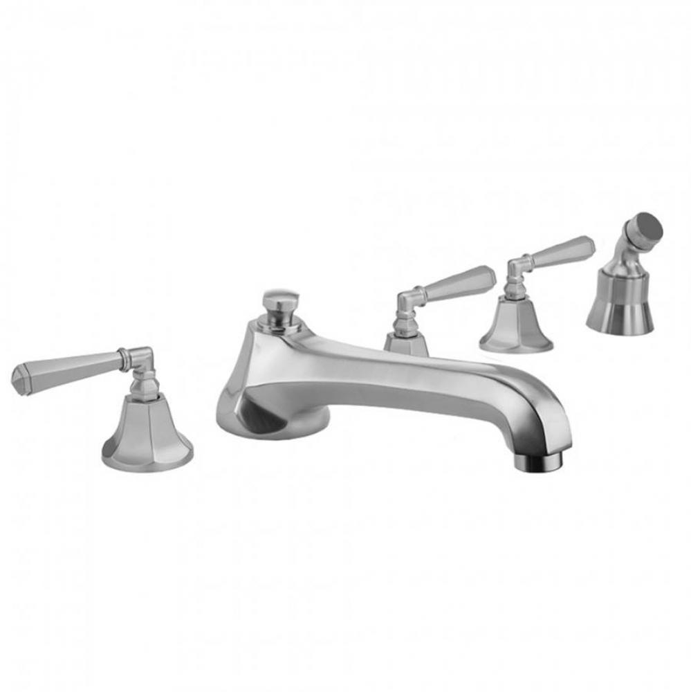 Astor Roman Tub Set with Low Spout and Hex Lever Handles and Angled Handshower Mount