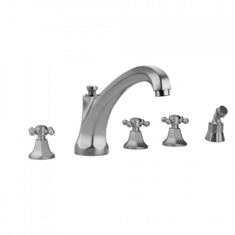 Astor Roman Tub Set with High Spout and Ball Cross Handles and Angled Handshower Mount