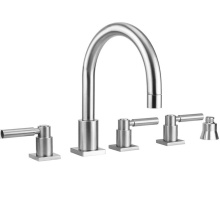 Jaclo 9981-SQL-S-TRIM-PCH - Contempo Uptown Roman Tub Set with High Lever Handles - Square Escutcheons and Straight Handshower