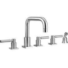 Jaclo 9983-SQL-A-TRIM-PCH - Contempo Downtown Roman Tub Set with High Lever Handles - Square Escutcheons and Angled Handshower