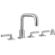 Jaclo 9983-TSQ459-S-TRIM-PCH - Contempo Downtown Roman Tub Set with Hub Base Lever Handles - Square Escutcheons and Straight Hand