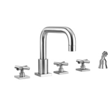 Jaclo 9983-TSQ462-A-TRIM-PCH - Contempo Downtown Roman Tub Set with Hub Base Cross Handles - Square Escutcheons and Angled Handsh