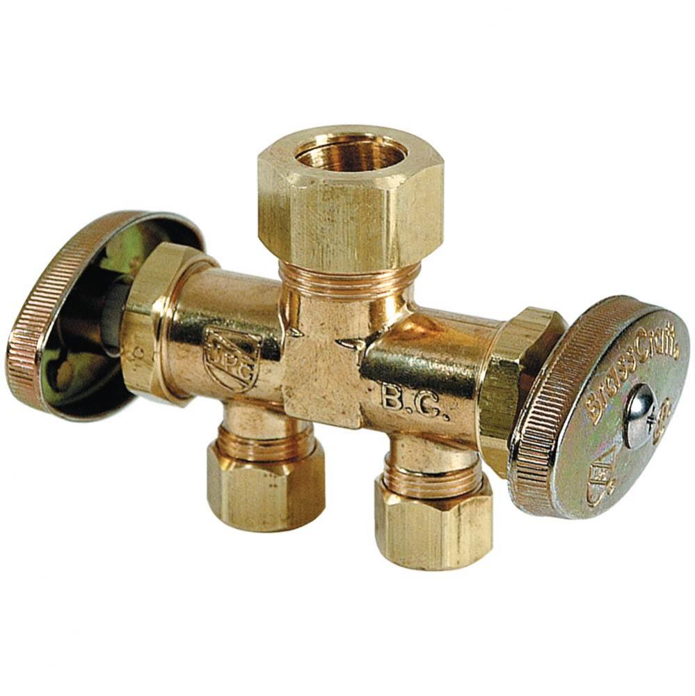 Mt Dual Outlet/Shut-Off Stop- Strght - 1/2'' Nom Comp X 3/8'' Od Comp X 3/8&ap