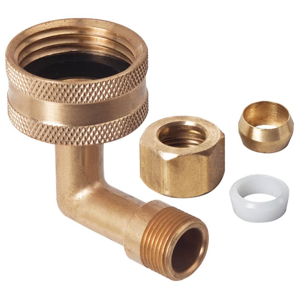 Dishwasher Elbow, 3/4'' Female Hose Thread X 3/8'' Od Tube, Comp Nut And Sleev