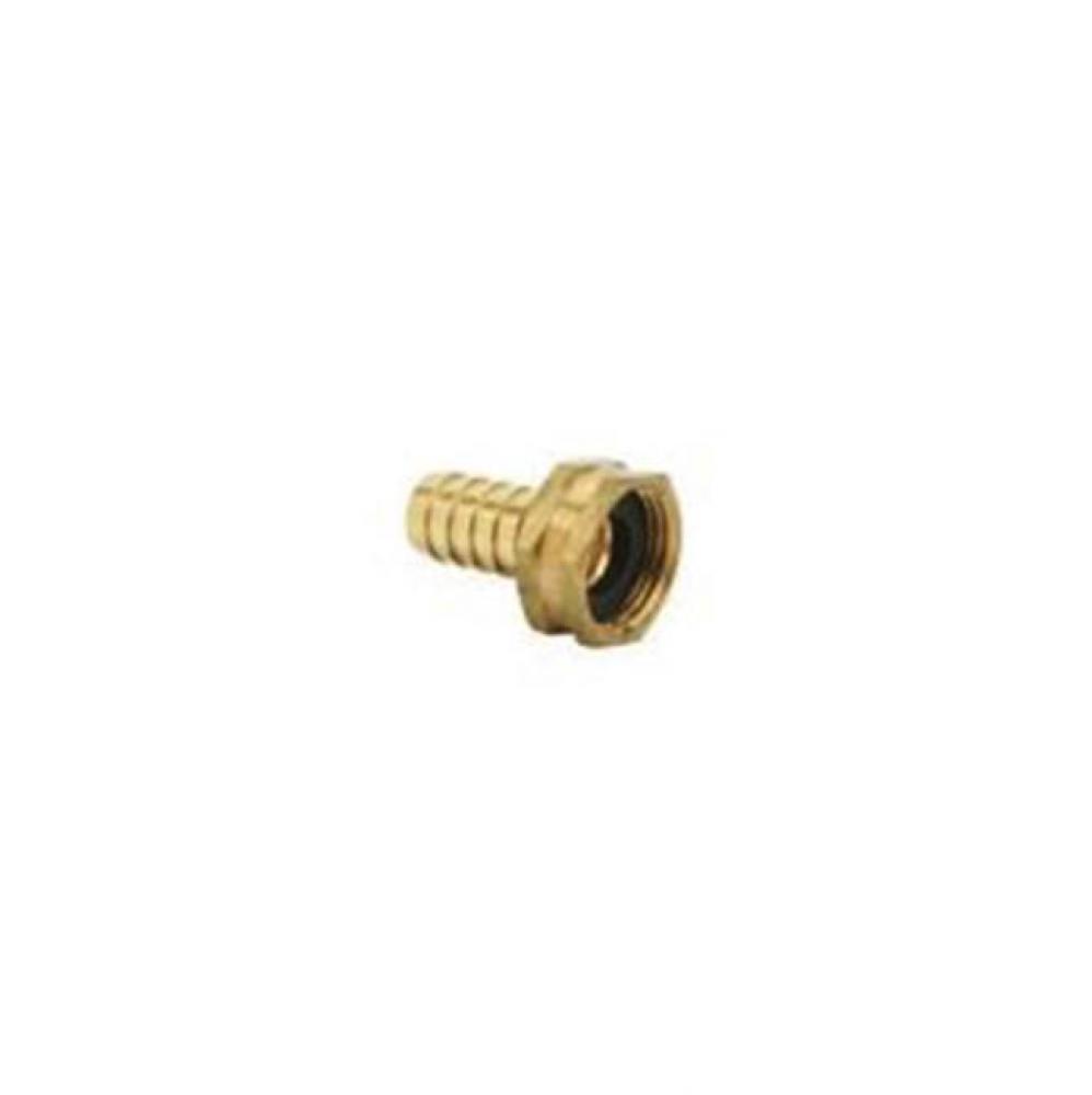 FEMALE HOSE SWIVEL BARBED ADAPTOR W/ HEX NUT, 3/4'' FEMALE HOSE THREAD X 1/2''