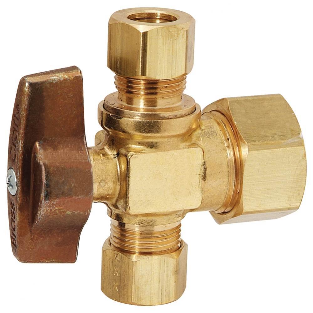 1/4 Turn Dual Outlet Supply Stop - 1/2'' Nom Comp X 3/8'' Od Comp X 3/8'&