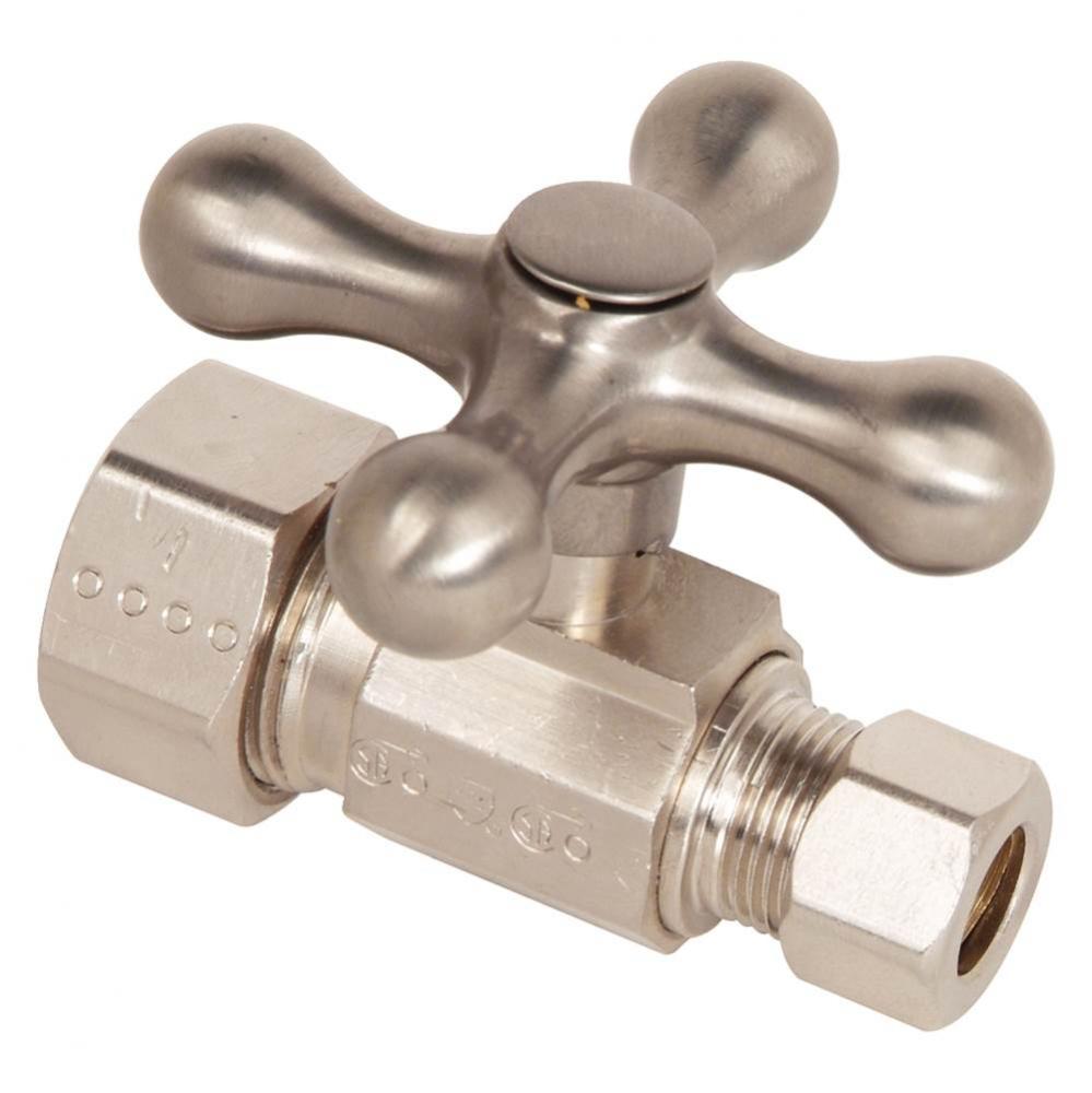 SPF 1/4 TURN SUPPLY STOP - STRAIGHT - 1/2'' NOM COMP X 3/8'' OD COMP W/ CROSS