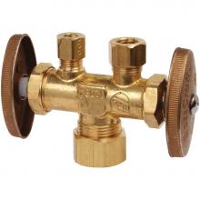 Brasscraft CR1900DVSX R - Mt Dual Outlet/Shut-Off Stop - Strght - 1/2'' Nom Comp X 3/8'' Od Comp X 1/4&a