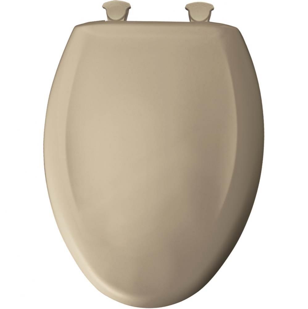 Elongated Plastic Toilet Seat in Parchment with STA-TITE Seat Fastening System, Easy-Clean & C