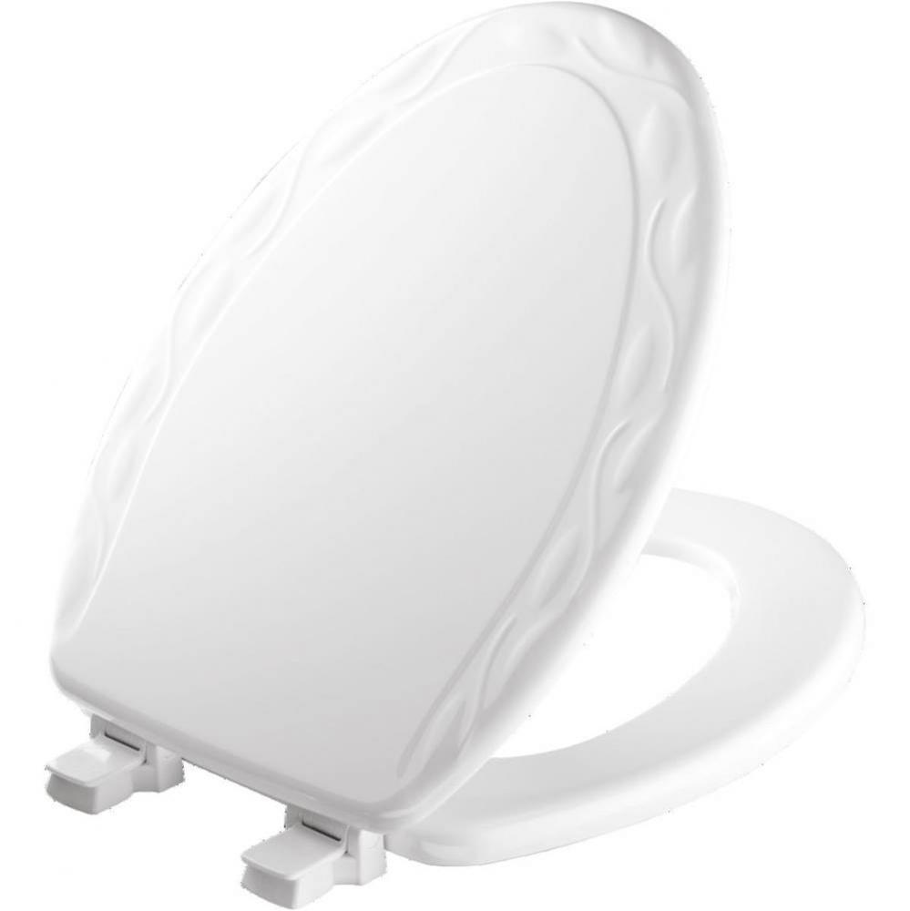 Mayfair Elongated Enameled Wood Ivy Design Toilet Seat in White with Stay·Tite® Seat Fas