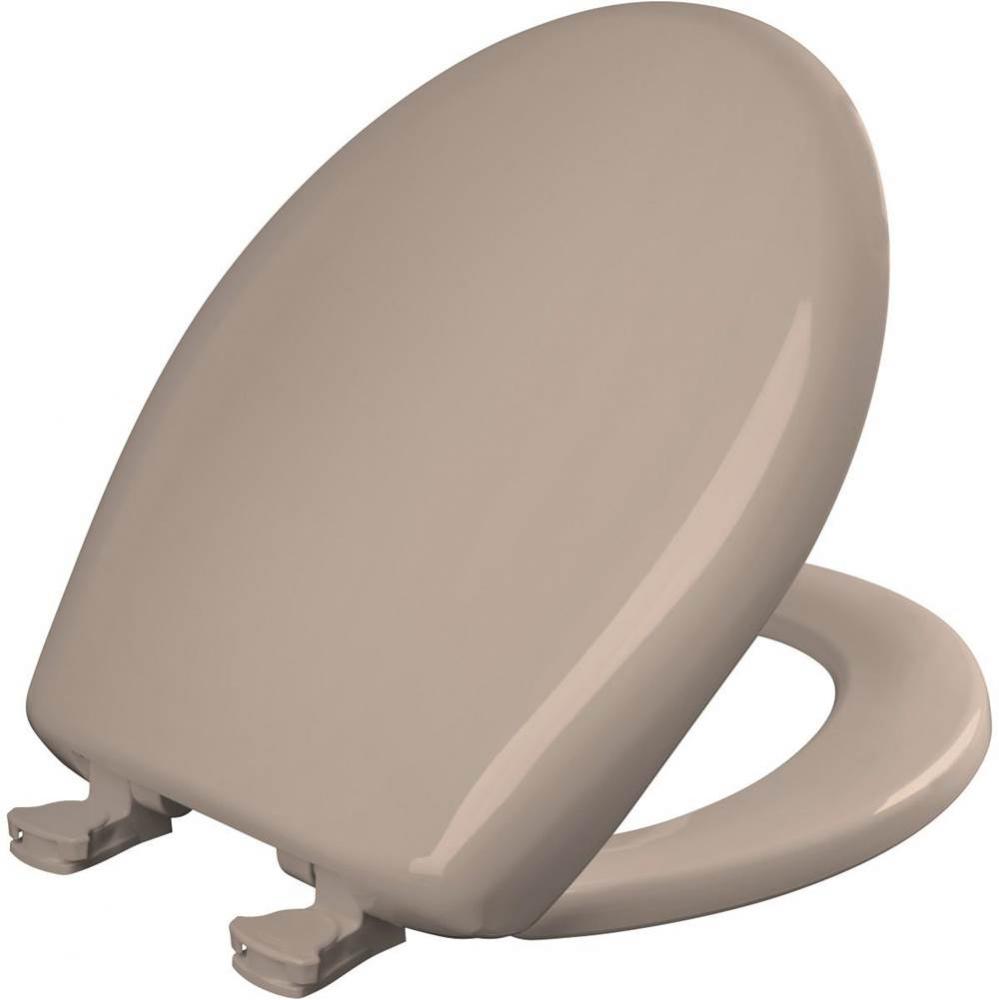 Round Plastic Toilet Seat with WhisperClose with EasyClean & Change Hinge and STA-TITE in Fawn