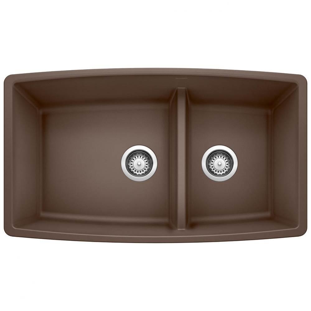 Performa SILGRANIT 33'' 60/40 Double Bowl Undermount Kitchen Sink with Low Divide - Cafe