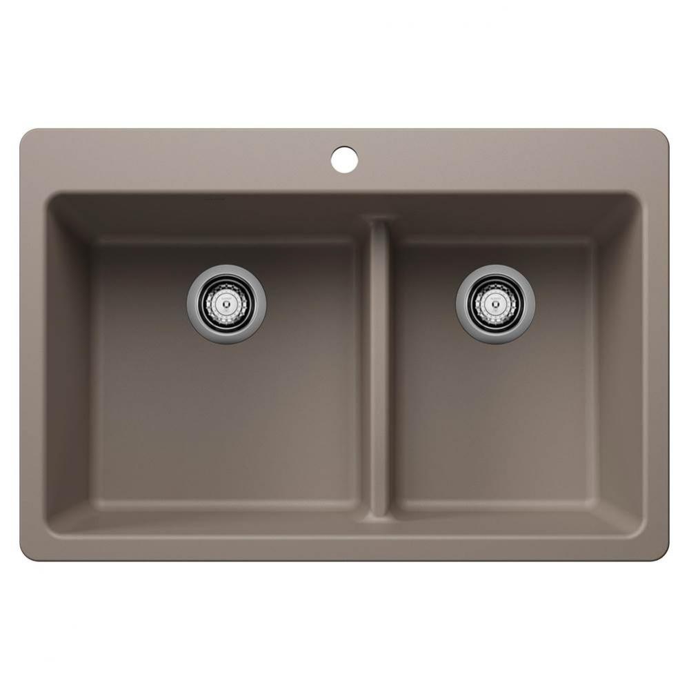 Liven SILGRANIT 33'' 60/40 Double Bowl Dual Mount Kitchen Sink with Low Divide - Truffle
