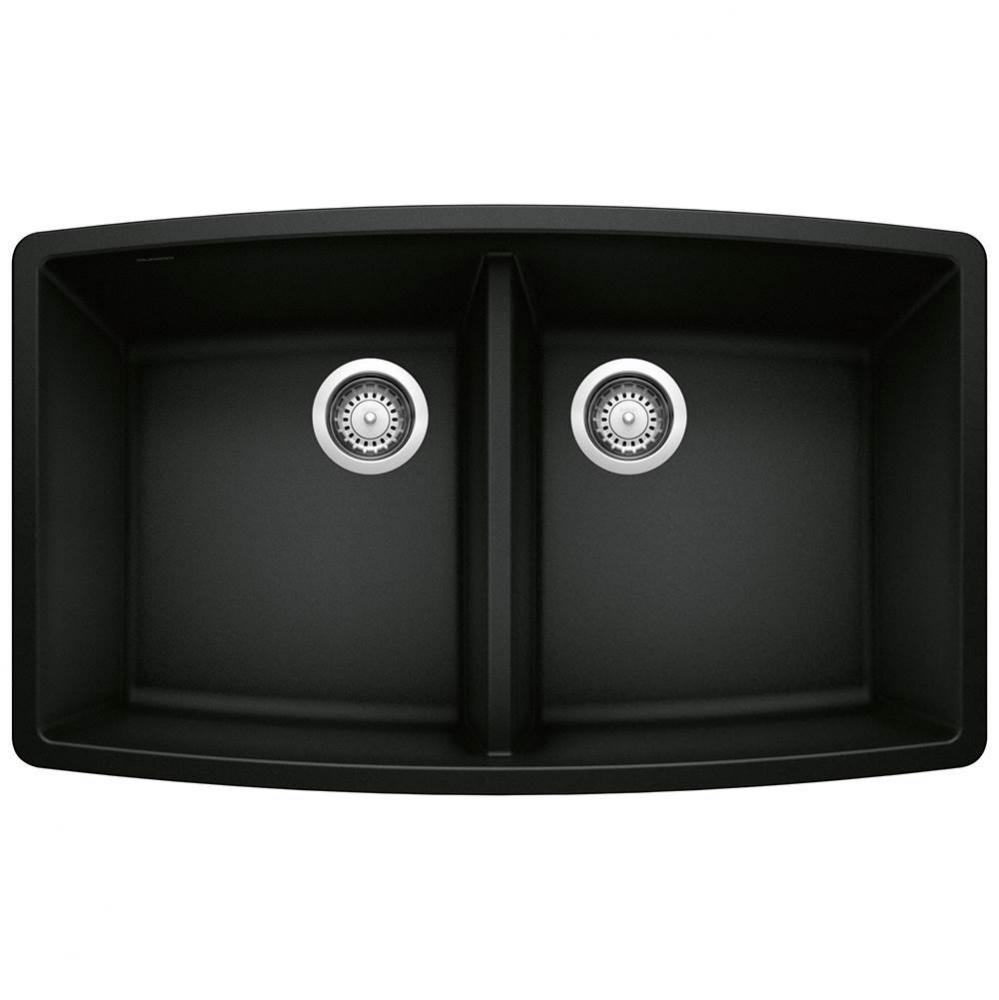 Performa SILGRANIT 33'' 50/50 Double Bowl Undermount Kitchen Sink - Coal Black