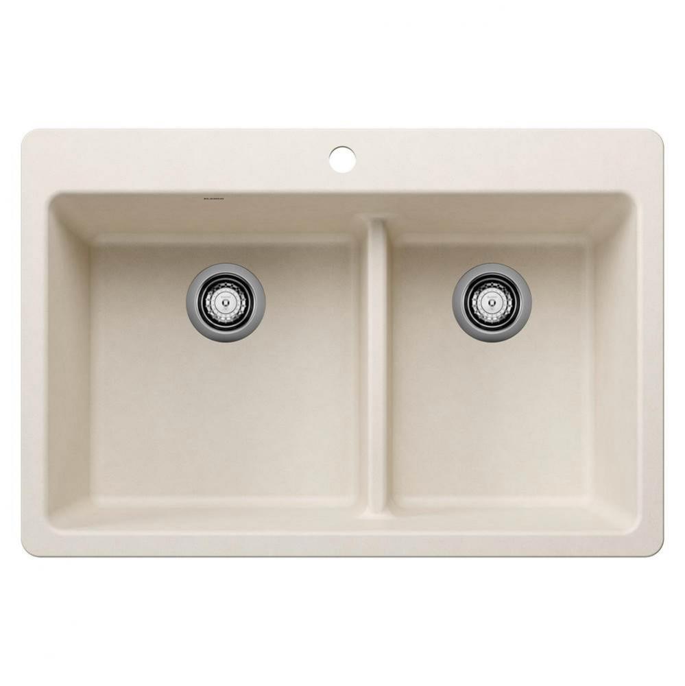 Liven SILGRANIT 33'' 60/40 Double Bowl Dual Mount Kitchen Sink with Low Divide - Soft Wh