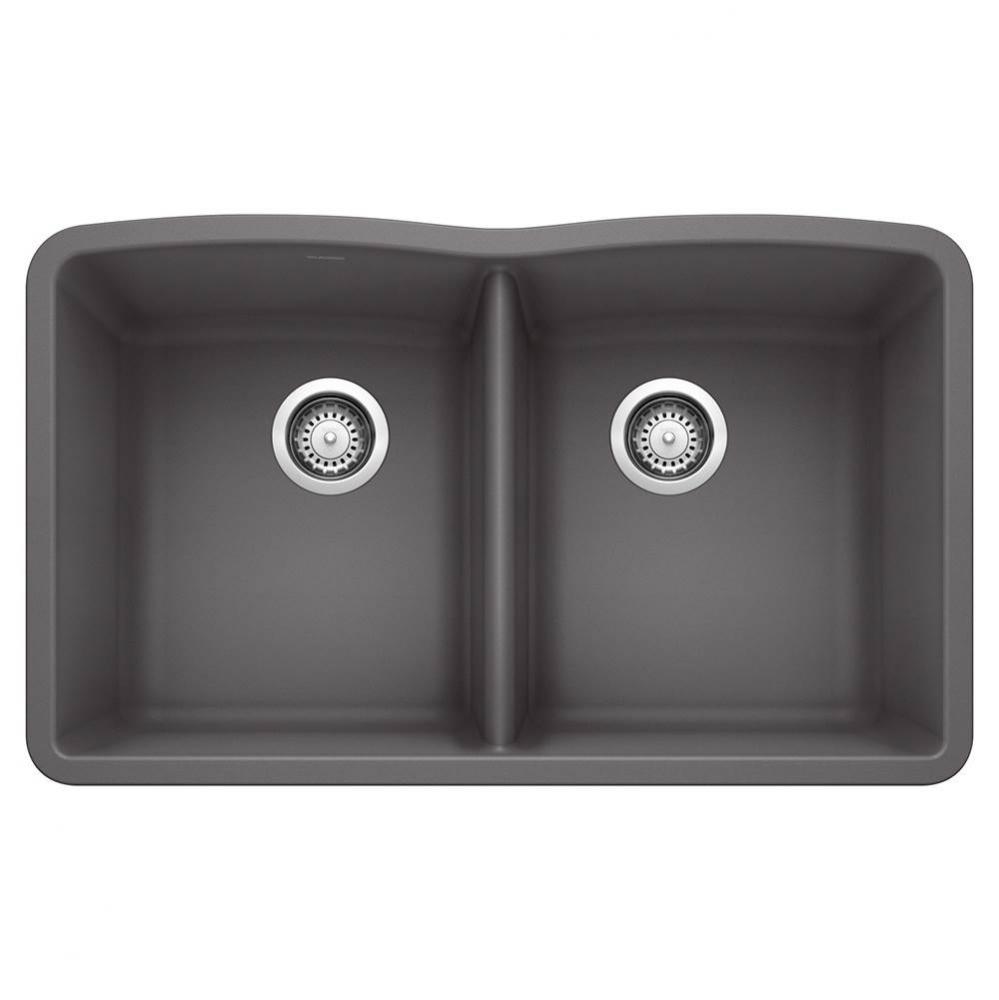 Diamond SILGRANIT 32'' 50/50 Double Bowl Undermount Kitchen Sink - Cinder
