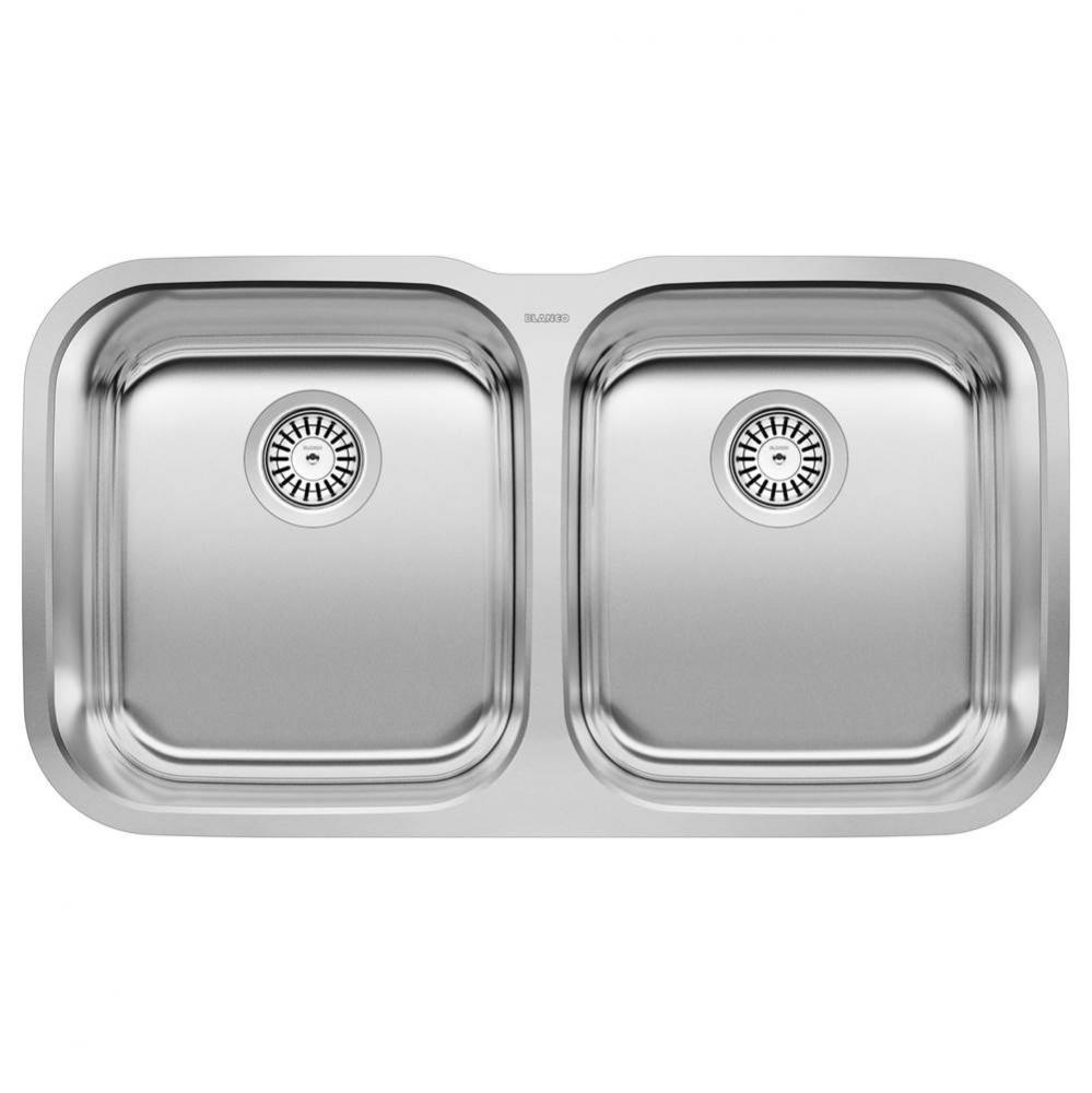 Stellar 33'' 50/50 Double Bowl Undermount Stainless Steel Kitchen Sink
