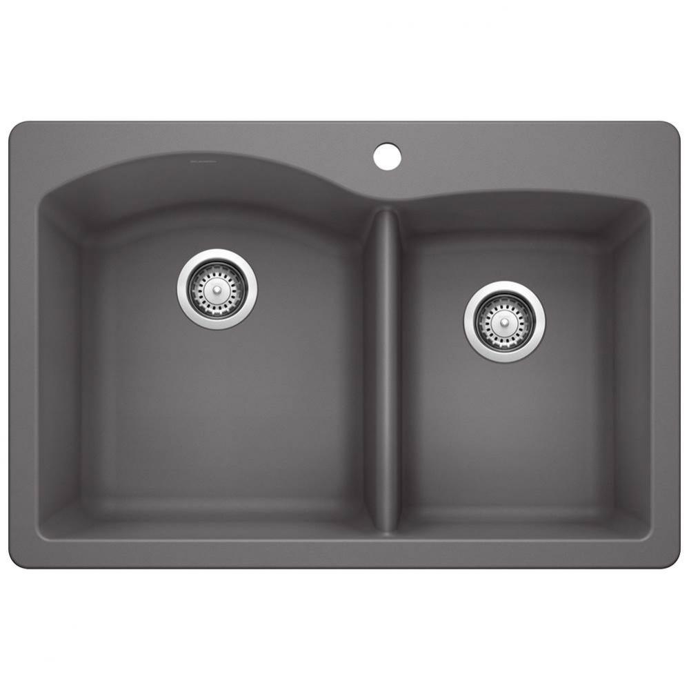 Diamond SILGRANIT 33'' 60/40 Double Bowl Dual Mount Kitchen Sink - Cinder