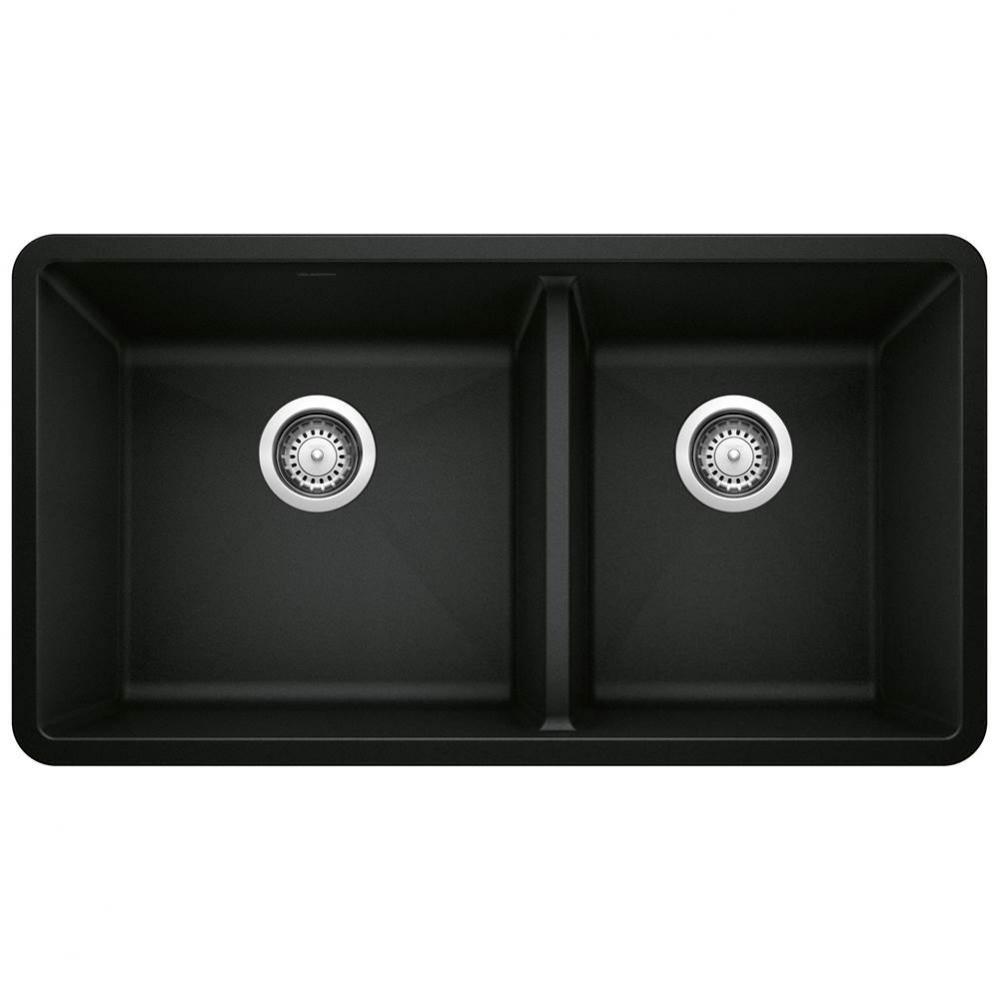 Precis SILGRANIT 33'' 60/40 Double Bowl Undermount Kitchen Sink - Coal Black