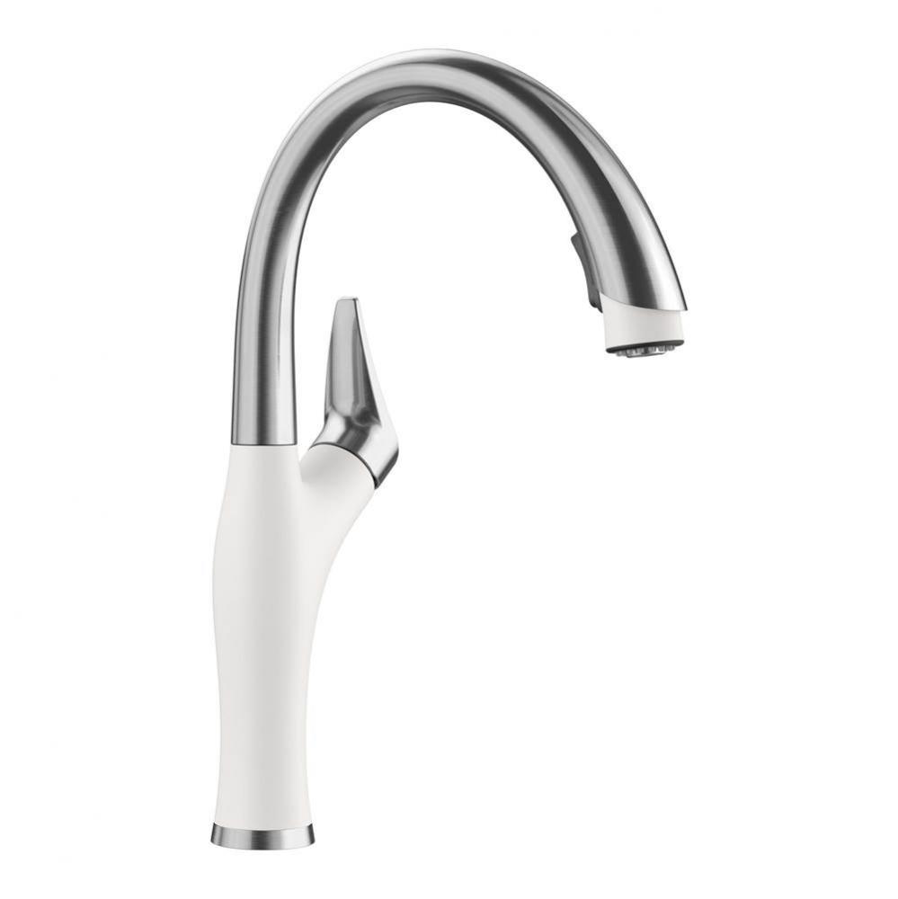 Artona Pull-Down Dual-Spray Kitchen Faucet - PVD Steel/White