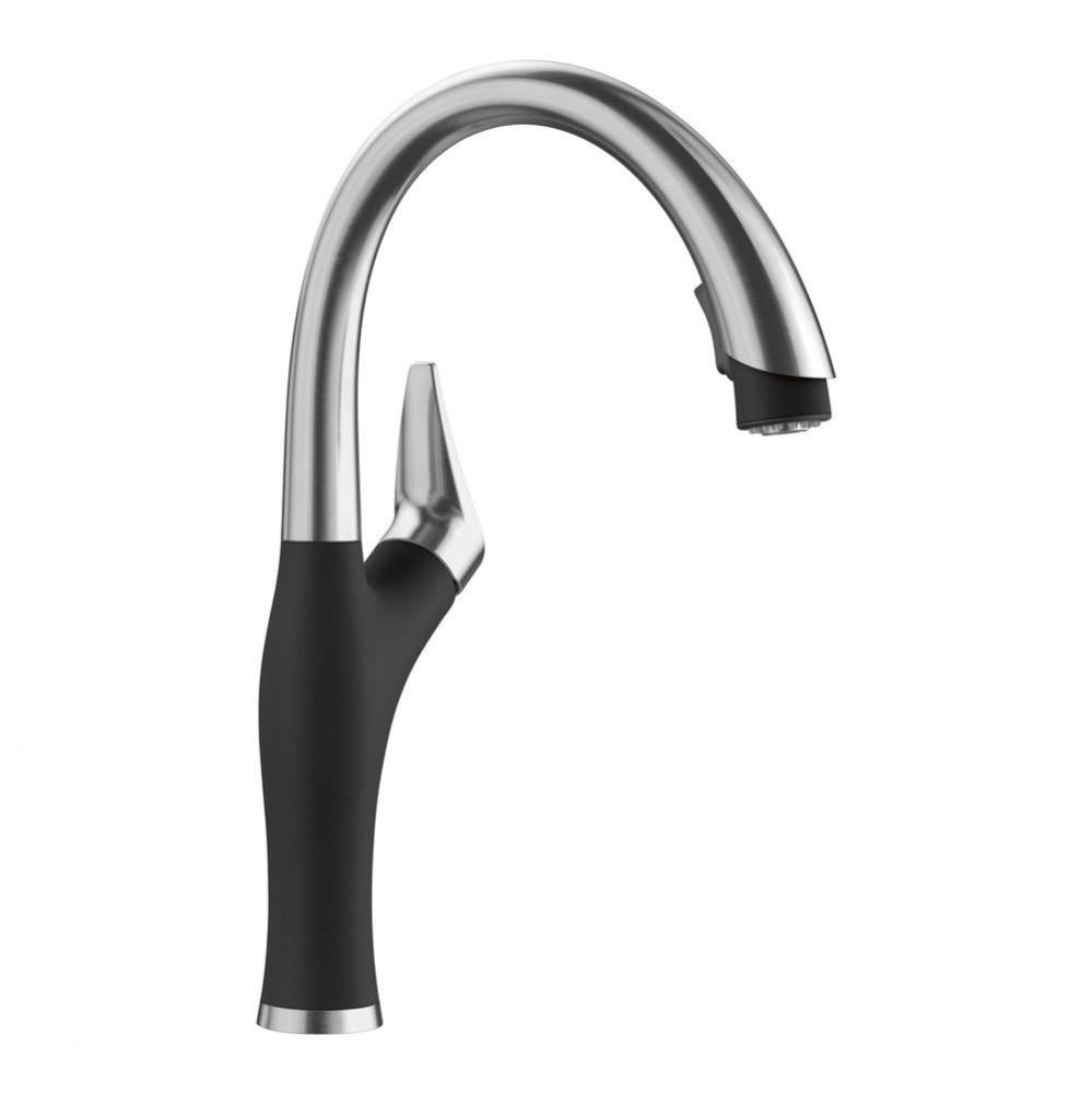 Artona Pull-Down Dual-Spray Kitchen Faucet - PVD Steel/Coal Black