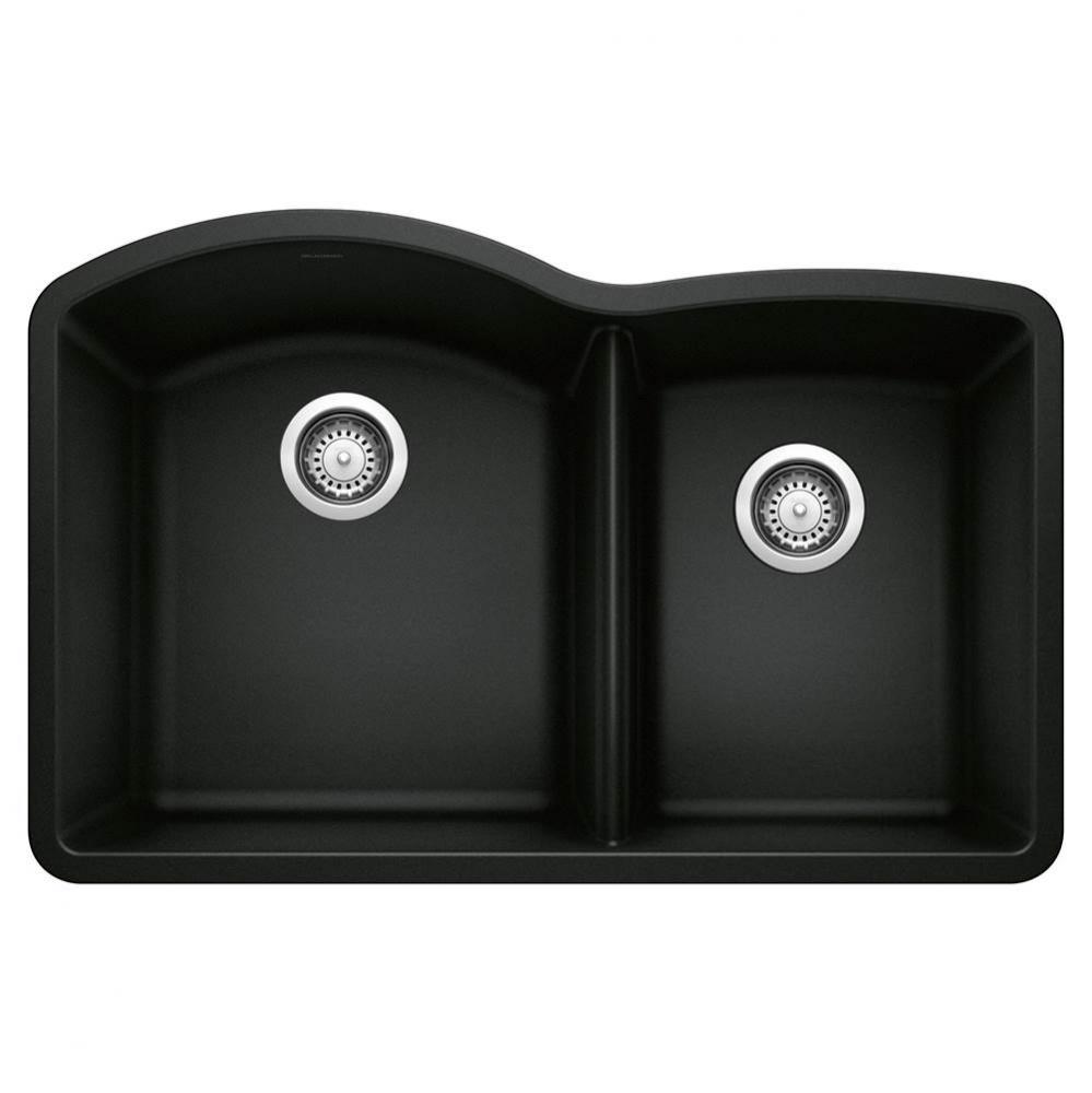Diamond SILGRANIT 32'' 60/40 Double Bowl Undermount Kitchen Sink - Coal Black