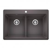 Blanco 443204 - Liven SILGRANIT 33'' 50/50 Double Bowl Dual Mount Kitchen Sink with Low Divide - Cinder