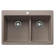 Blanco 443214 - Liven SILGRANIT 33'' 60/40 Double Bowl Dual Mount Kitchen Sink with Low Divide - Truffle