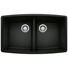 Blanco 442937 - Performa SILGRANIT 33'' 50/50 Double Bowl Undermount Kitchen Sink - Coal Black