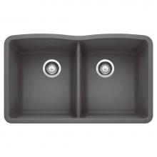 Blanco 441470 - Diamond SILGRANIT 32'' 50/50 Double Bowl Undermount Kitchen Sink - Cinder
