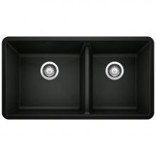 Blanco 442926 - Precis SILGRANIT 33'' 60/40 Double Bowl Undermount Kitchen Sink - Coal Black