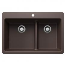 Blanco 443215 - Liven SILGRANIT 33'' 60/40 Double Bowl Dual Mount Kitchen Sink with Low Divide - Cafe