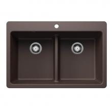 Blanco 443207 - Liven SILGRANIT 33'' 50/50 Double Bowl Dual Mount Kitchen Sink with Low Divide - Cafe