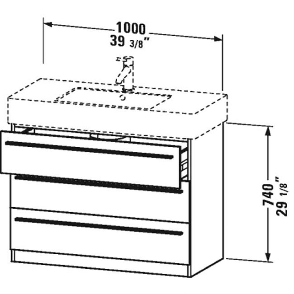 X-Large vanity unit, Chestnut Dark 740x1000x470mm, 3 drawers for