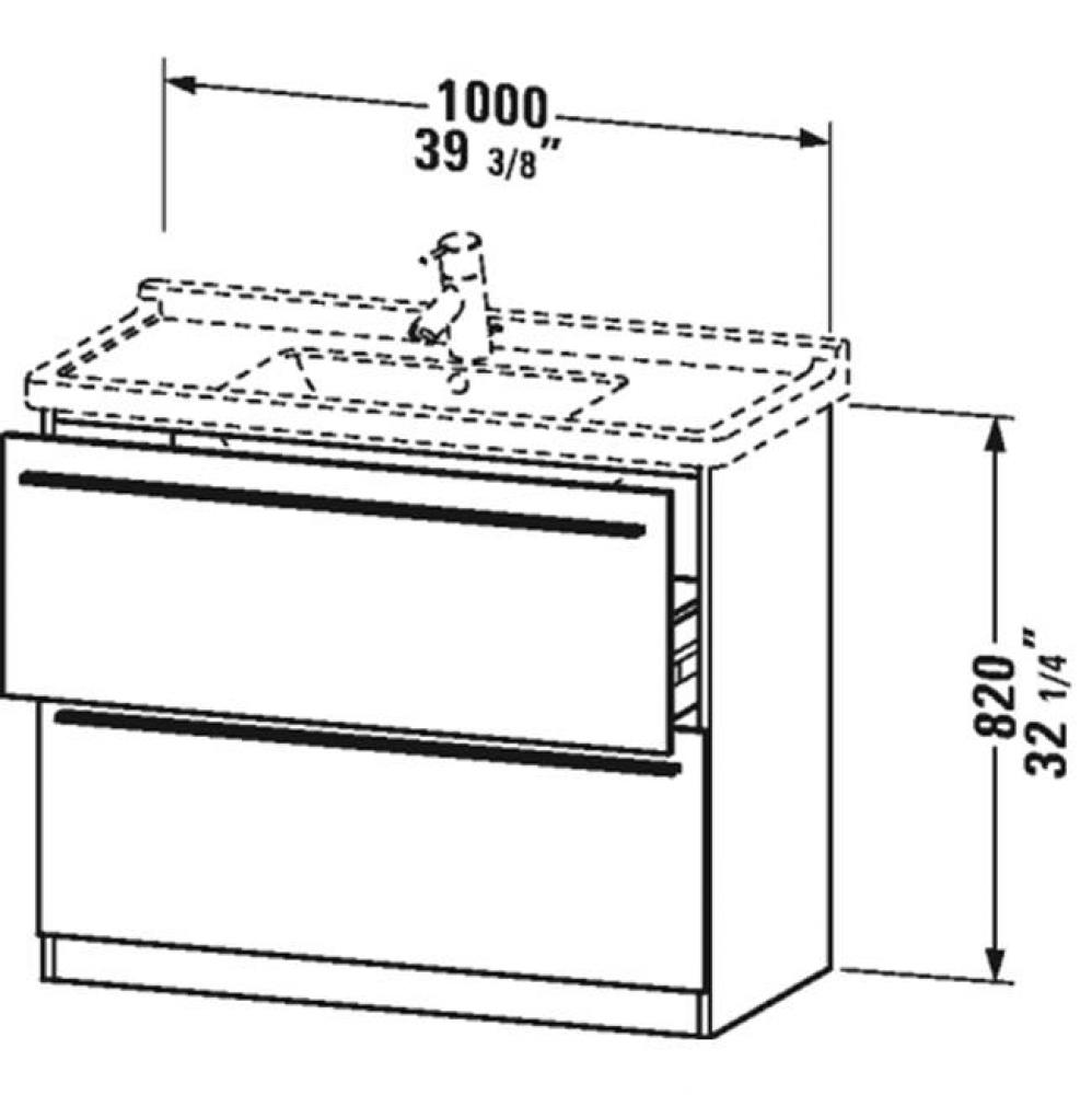 X-Large vanity unit, European Oak 820x1000x470mm, 2 drawers for