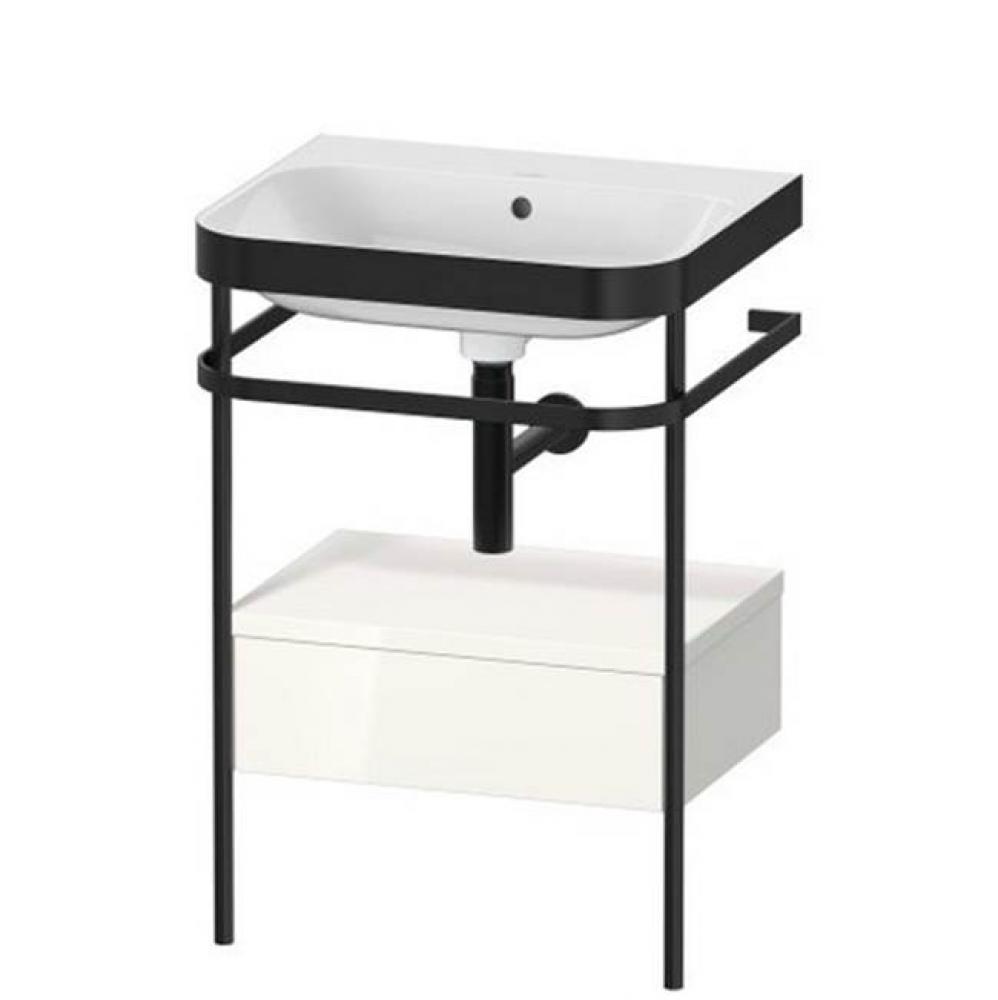 Duravit Happy D.2 22 5/8'' Console Sink in Matte Black and High Gloss White Shelf, with