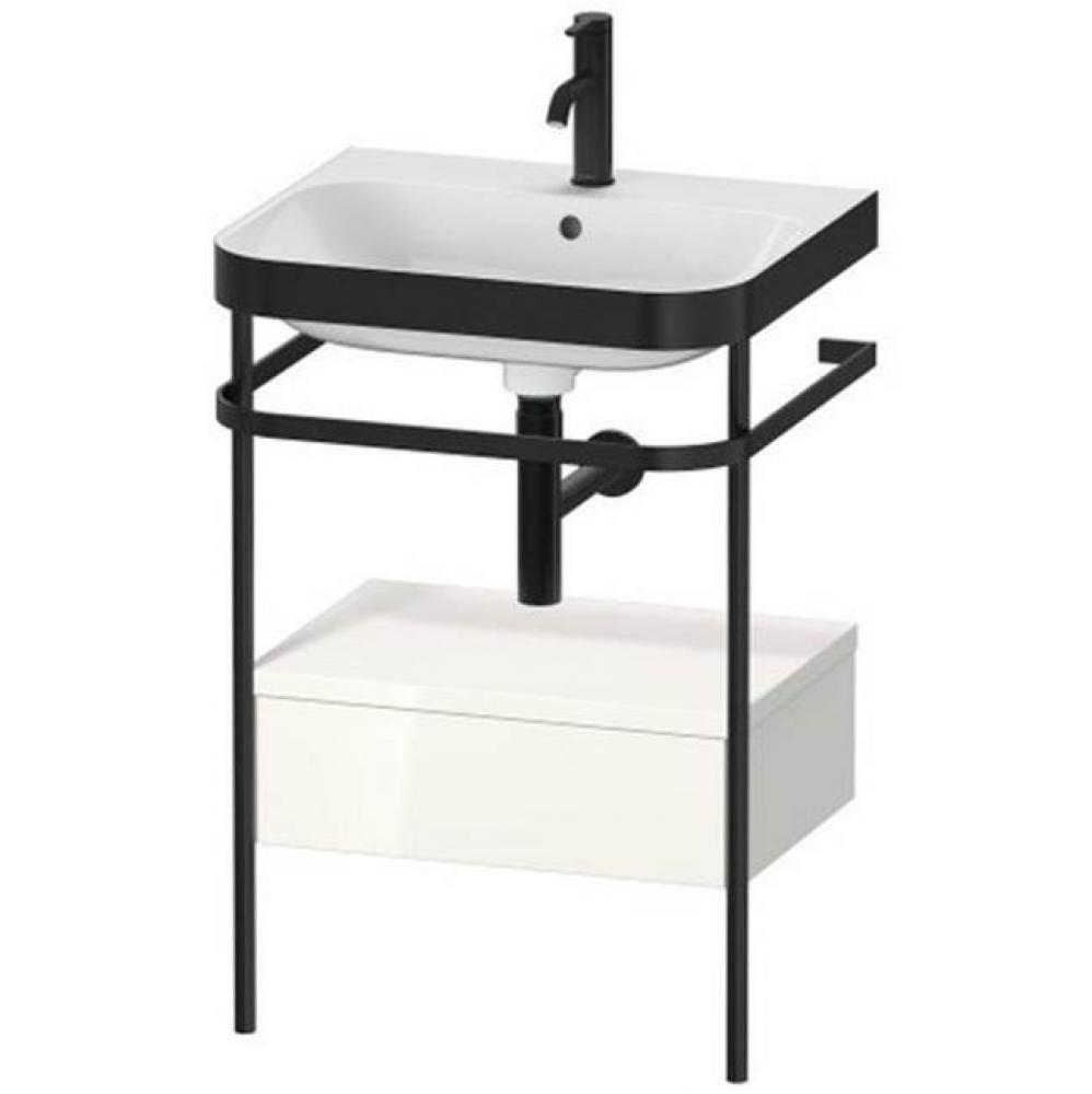 Duravit Happy D.2 22 5/8'' Console Sink in Matte Black and High Gloss White Shelf, with