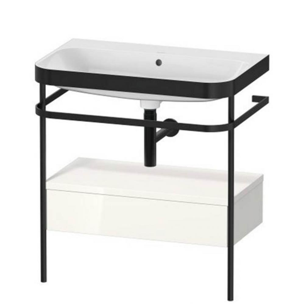 Duravit Happy D.2 30 1/2'' Console Sink in Matte Black and High Gloss White Shelf, with