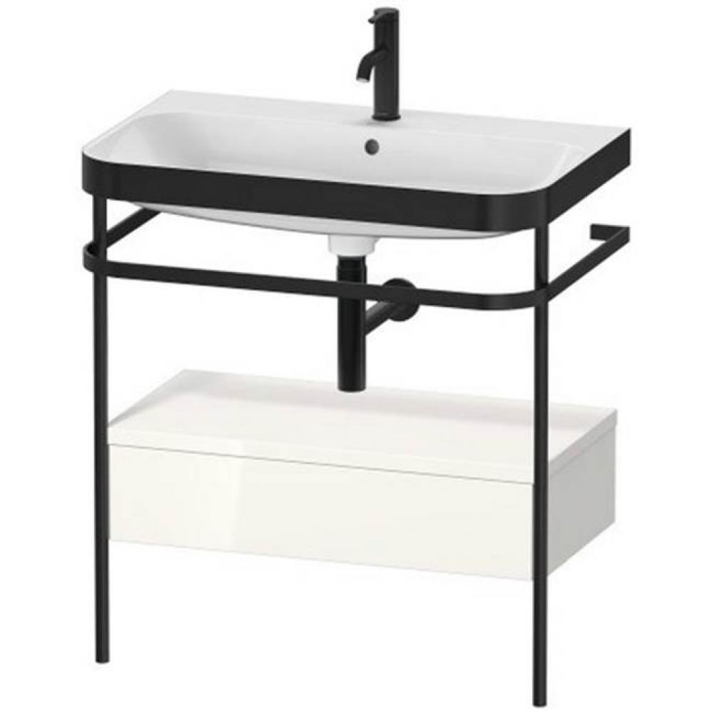 Duravit Happy D.2 30 1/2'' Console Sink in Matte Black and High Gloss White Shelf, with
