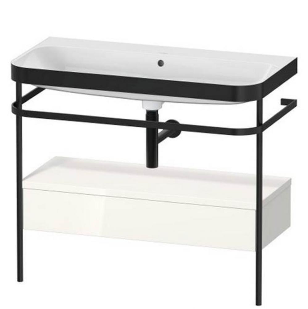 Duravit Happy D.2 38 3/8'' Console Sink in Matte Black and High Gloss White Shelf, with