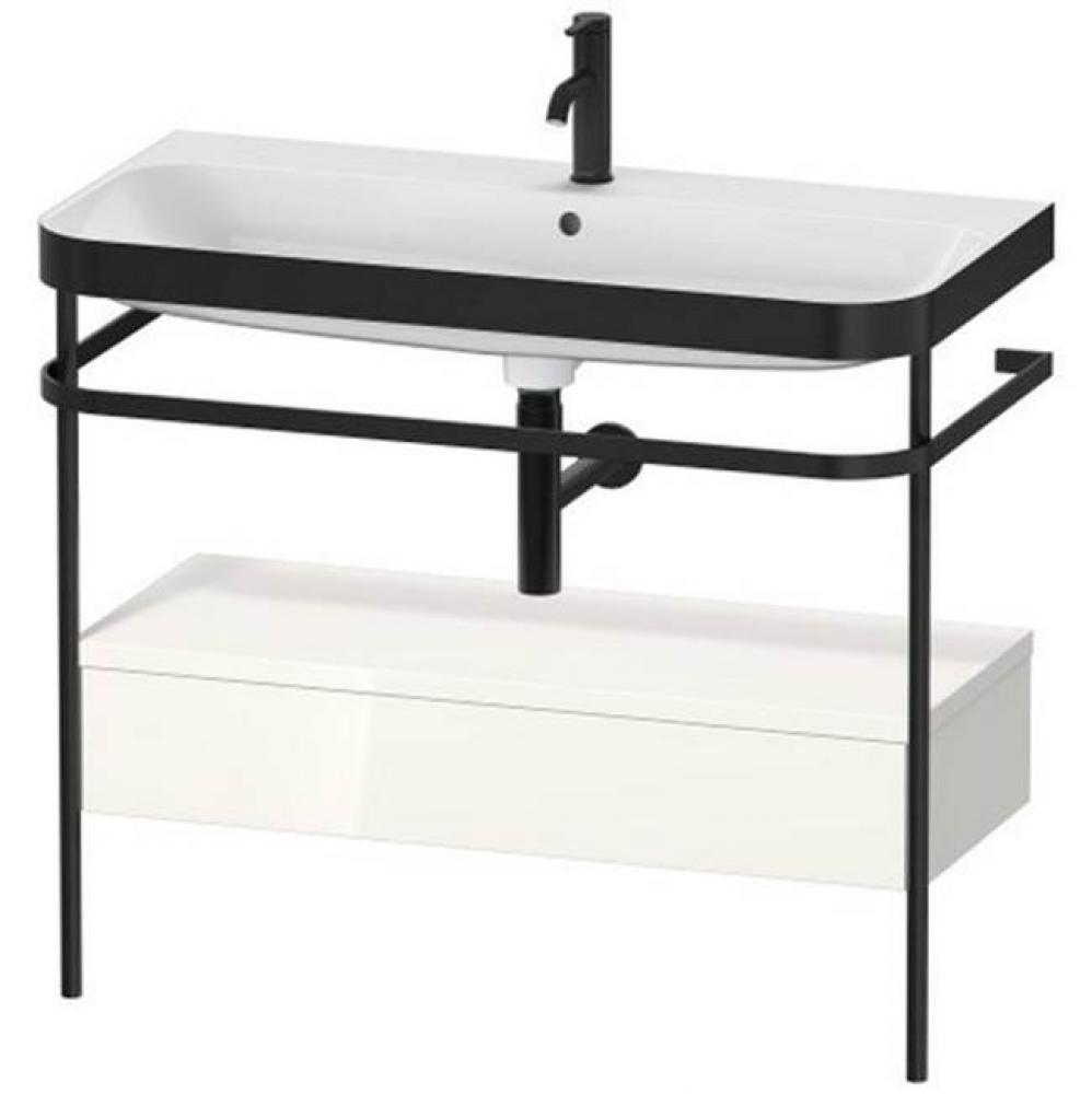 Duravit Happy D.2 38 3/8'' Console Sink in Matte Black and High Gloss White Shelf, with
