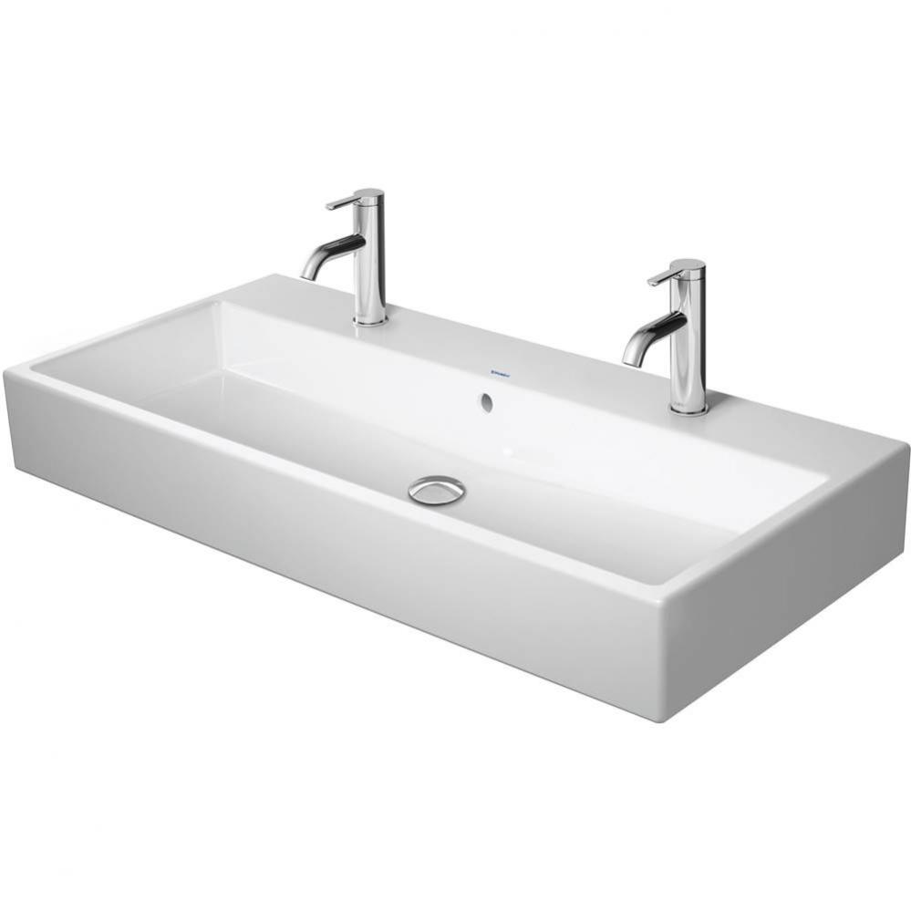 Duravit Vero 39 3/8'' Rectangular Wall Mounted Sink in White with Two Sets of Single Fau