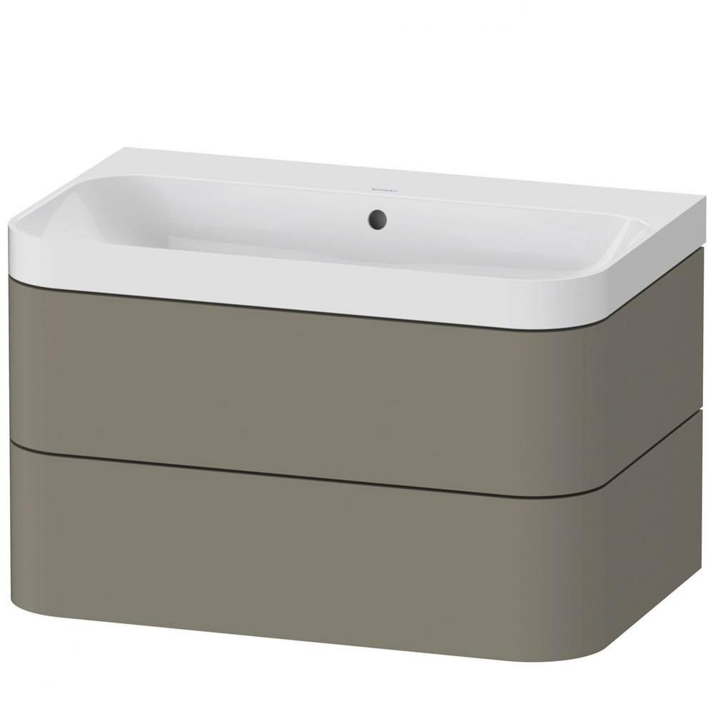 Happy D.2 Plus Two Drawer C-Shaped Wall-Mount Vanity Kit Stone Gray