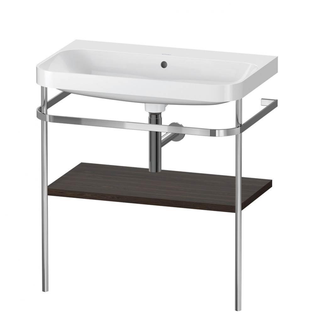 Happy D.2 Plus C-Shaped Vanity Kit with Sink and Metal Console Walnut Brushed