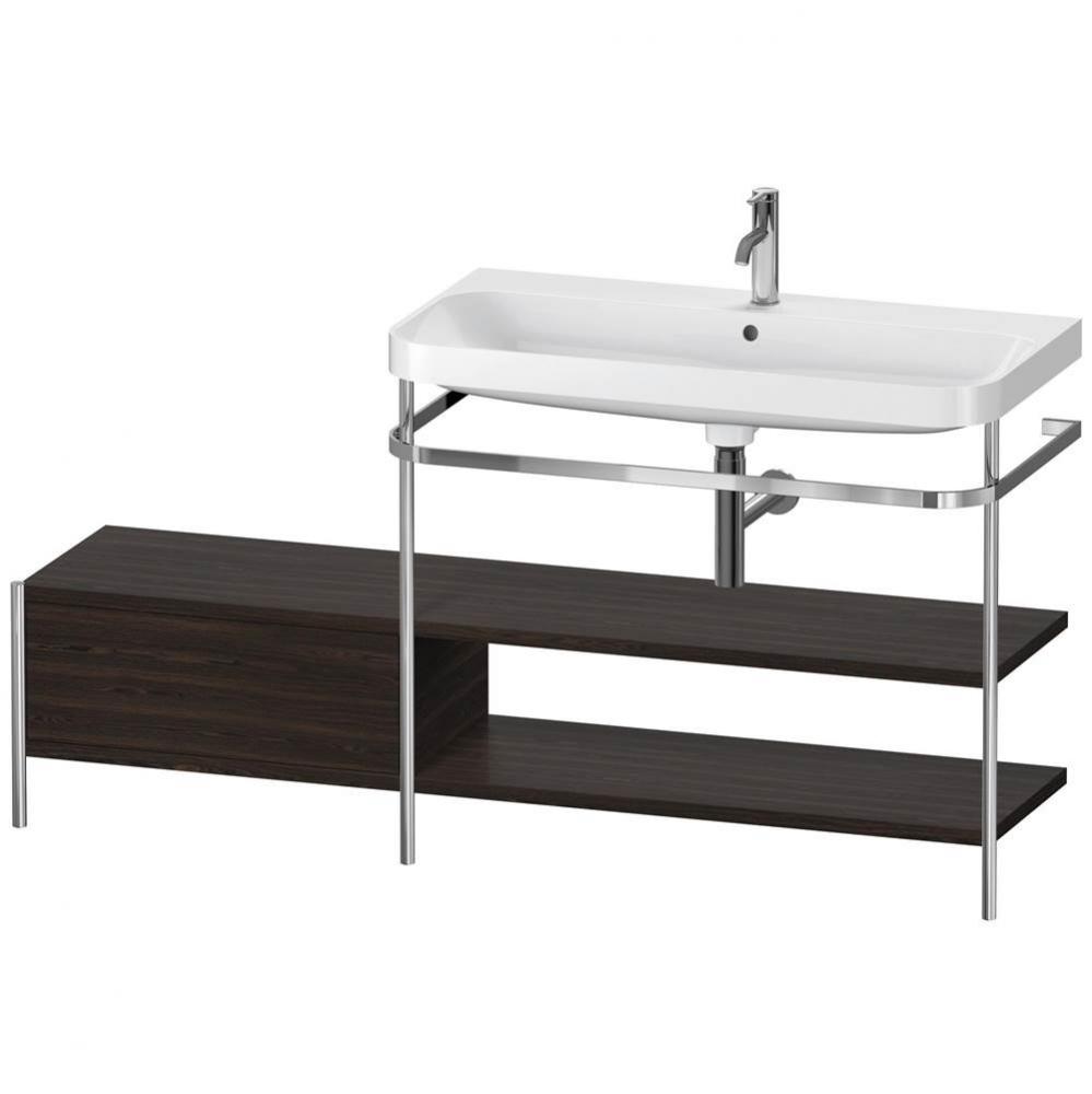 Happy D.2 Plus C-Shaped Vanity Kit with Sink and Metal Console Walnut Brushed