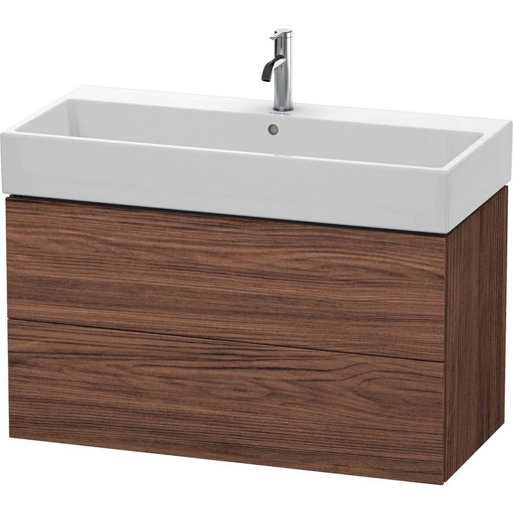 Duravit L-Cube 38 3/4'' Wall Mount Two Drawer Single Vanity Cabinet in Dark Walnut, Sink
