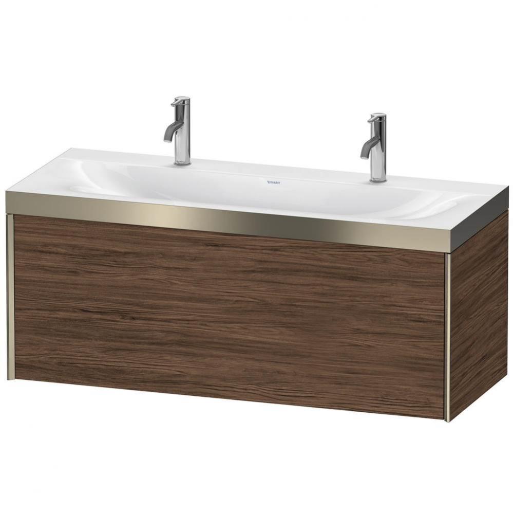 Duravit XViu One Drawer C-Bonded Wall-Mount Vanity Kit Walnut Dark