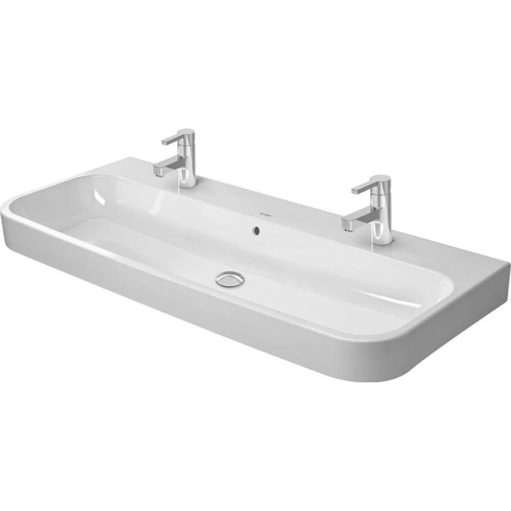 Duravit Happy D.2 47 1/4'' Rectangular Wall Mounted Sink in White with Two Sets of Singl